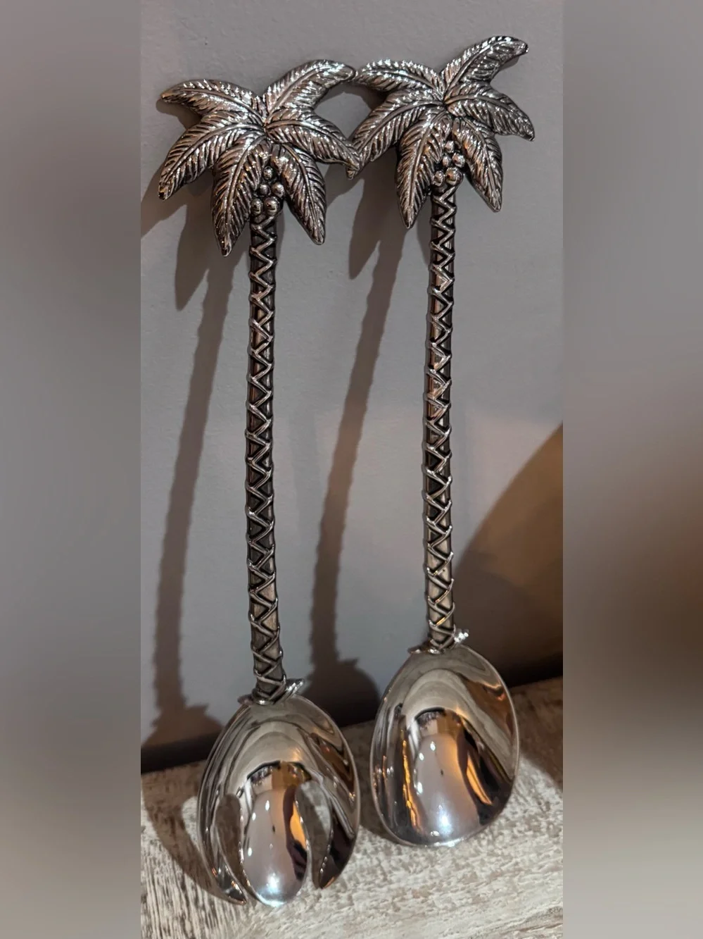 Vintage silver godinger palm tree salad serving tools set